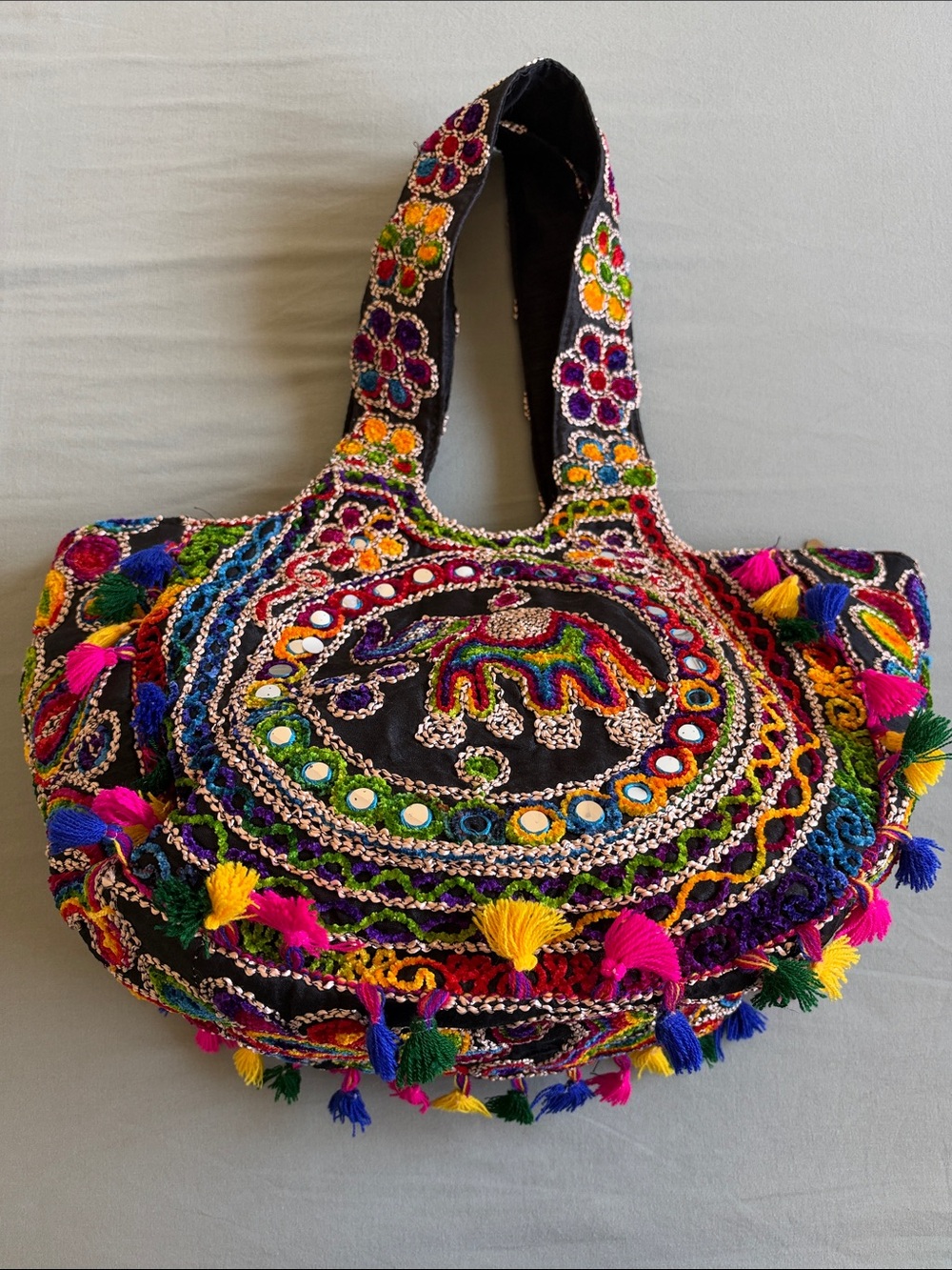 Boho Embroidered Elephant Tote Bag in Multicolor - Unbranded